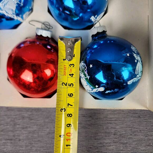 Vintage Shiny Brite Christmas Ornaments Blue White Angel Candle 6 Pieces Set - Picture 4 of 11